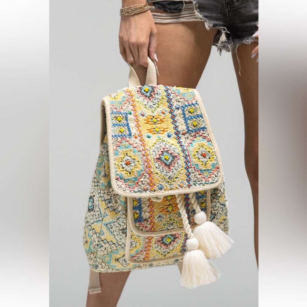 NWT! Ruggine Handmade Beaded Boho Colorful Patterned Backpack - Picture 6 of 15